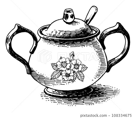 仿古鋼筆畫小花糖罐 108334675