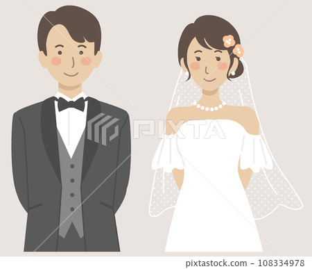婚禮插畫,新娘和新郎手牽手 婚禮插畫,新娘和新郎手牽手 108334978