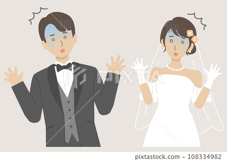 婚禮插圖，驚訝而悲傷的新娘和新郎張開雙臂 108334982