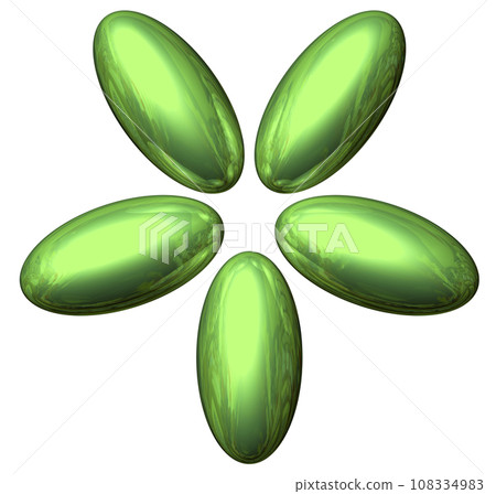 3DCG "5 elliptical spheres/ellipsoids" green, green 108334983