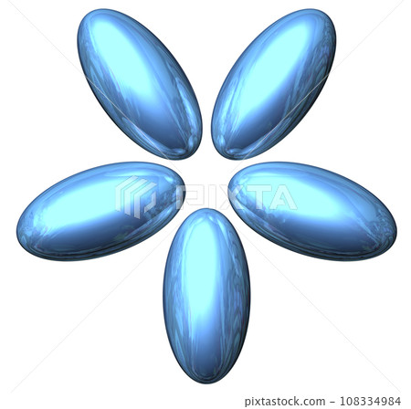 3DCG "5 elliptical spheres/ellipsoids" blue, blue 108334984