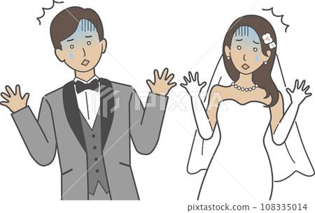 婚禮插圖，驚訝而悲傷的新娘和新郎張開雙臂 108335014