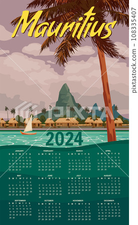 Travel poster Mauritius tropical island resort vintage Travel poster Mauritius tropical island resort vintage 108335407