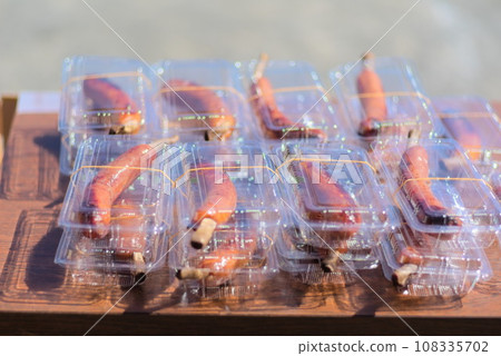 Frankfurt individually packaged and arranged on a table Frankfurt individually packaged and arranged on a table 108335702