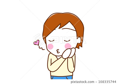 (Upper body diagonal) A white man blushes while kissing with his eyes closed. (Upper body diagonal) A white man blushes while kissing with his eyes closed. 108335744