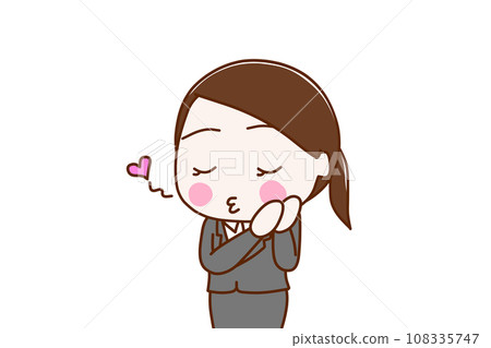 (Upper body diagonal) A woman in a suit blushes while kissing her with her eyes closed. (Upper body diagonal) A woman in a suit blushes while kissing her with her eyes closed. 108335747