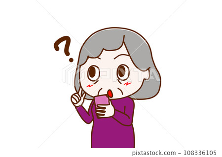 （上半身對角線）一位老年婦女拿著智慧型手機，很難記住所有事情。 108336105