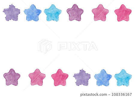 Illustration of 12 blue and pink gradation star frames painted with transparent watercolors Illustration of 12 blue and pink gradation star frames painted with transparent watercolors 108336167