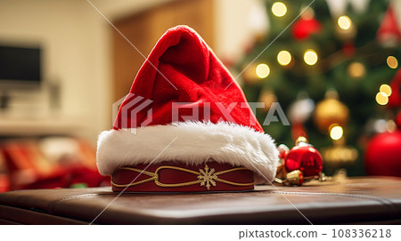 Close-up of Santa hat, Santa Claus hat, AI generated image Close-up of Santa hat, Santa Claus hat, AI generated image 108336218