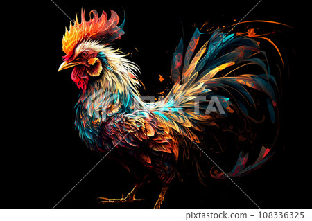 Image of colorful rooster on a clean background. Farm animals. 108336325