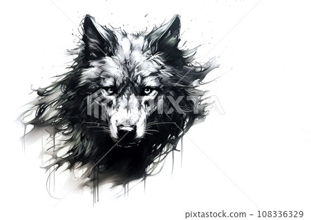 Painting of black and white fox on white background. Wildlife Animals. 108336329