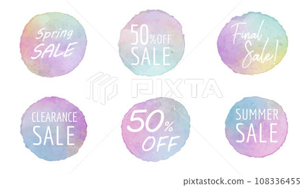Colorful round sale frame painted in watercolor Colorful round sale frame painted in watercolor 108336455
