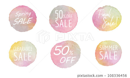 Colorful round sale frame painted in watercolor Colorful round sale frame painted in watercolor 108336456