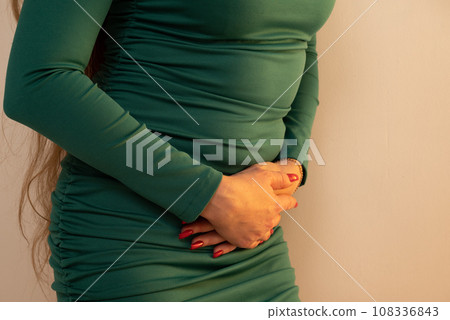 Menstrual pain, woman with stomachache suffering from pms , endometriosis, cystitis and other diseases of the urinary system, 108336843
