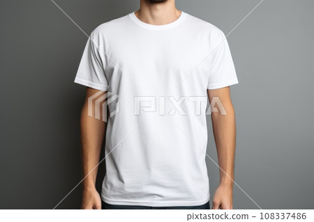 White blank t shirt mock up. Men on grey background 108337486