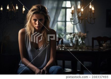Vulnerable depression lonely woman at home. Mental health Vulnerable depression lonely woman at home. Mental health 108337493
