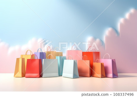 Shopping bag in soft pastel colors on light background Shopping bag in soft pastel colors on light background 108337496