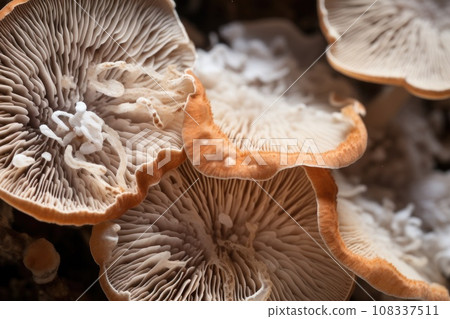 Texture of Fungus mycelium in natural colors. Mushrooms background 108337511