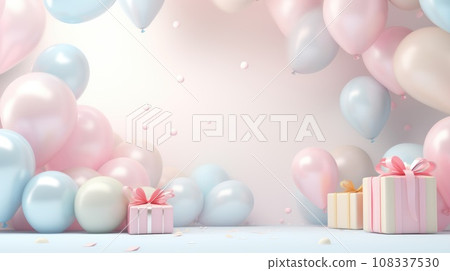 Birthday background with balloons in soft pastel colors. Birthday background with balloons in soft pastel colors. 108337530