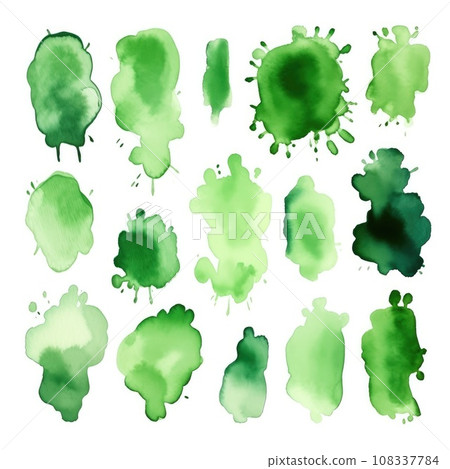 Set of watercolor paint stains blobs and splashes on white 108337784