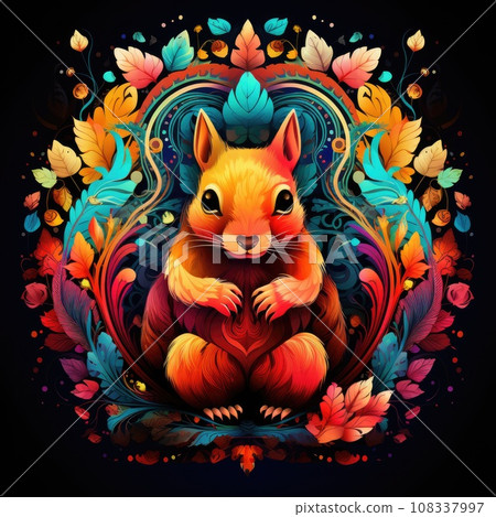 Colorful squirrel mandala art on white background. Design print for t-shirt Colorful squirrel mandala art on white background. Design print for t-shirt 108337997