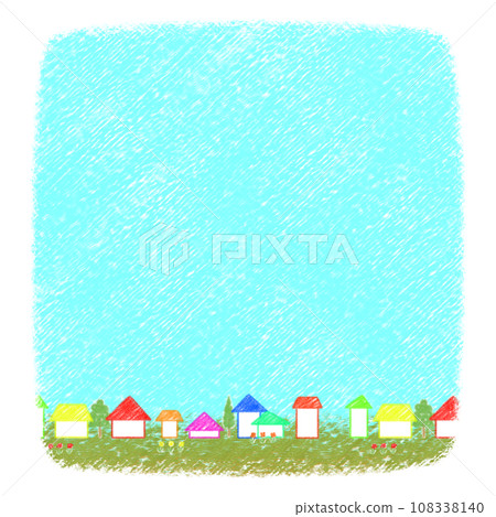 鬱鬱蔥蔥的住宅區和藍天的蠟筆藝術[1:1] 108338140