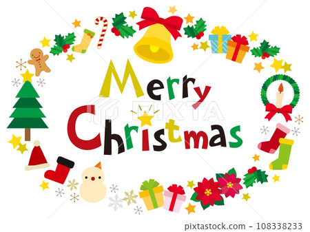 聖誕物品橢圓形框架橫幅/透明白色背景 聖誕物品橢圓形框架橫幅/透明白色背景 108338233