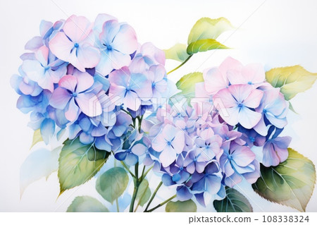 Watercolor dusty blue hydrangea bouquet. Watercolor boho floral template with blue flowers. Watercolor dusty blue hydrangea bouquet. Watercolor boho floral template with blue flowers. 108338324