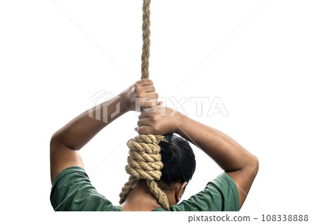 Man hanged in rope with a hangman noose knot 108338888