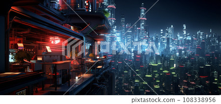 賽博龐克未來城市景觀3DCG立體影像 賽博龐克未來城市景觀3DCG立體影像 108338956