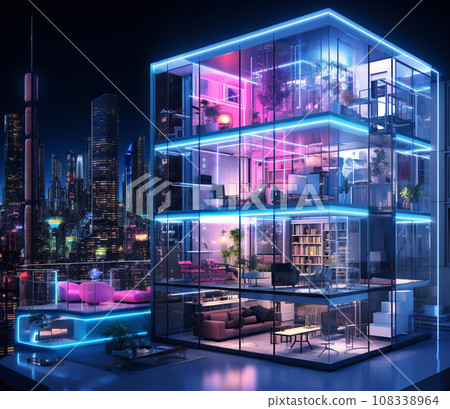Cyberpunk future city landscape 3DCG stereoscopic image Cyberpunk future city landscape 3DCG stereoscopic image 108338964