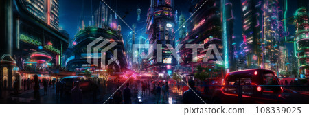 Cyberpunk future city landscape 3DCG stereoscopic image Cyberpunk future city landscape 3DCG stereoscopic image 108339025