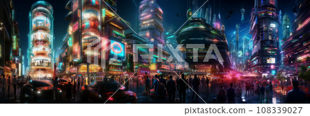 Cyberpunk future city landscape 3DCG stereoscopic image Cyberpunk future city landscape 3DCG stereoscopic image 108339027