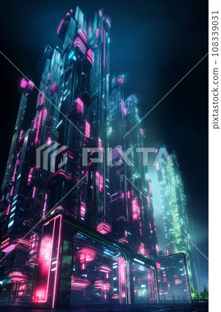 Cyberpunk future city landscape 3DCG stereoscopic image 108339031