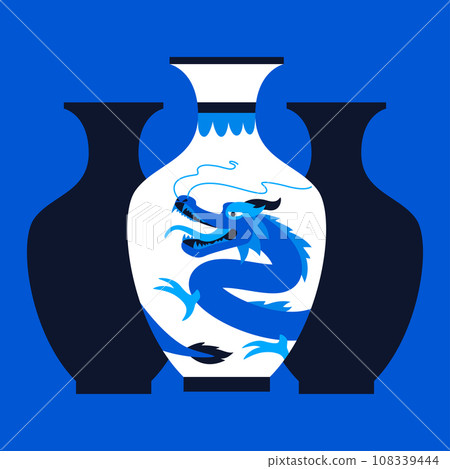 Porcelain Chinese vases - modern colored vector illustration 108339444