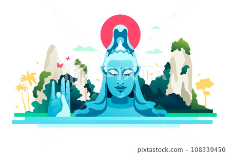 Thanh Luong Phu Yen pagoda - modern colored vector illustration 108339450