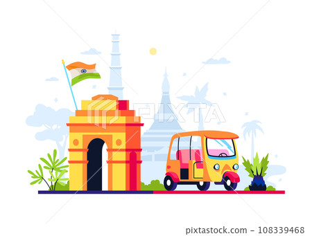 Landmarks of India - modern colored vector illustration 108339468