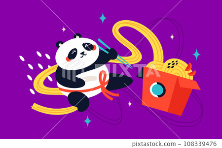 Panda eating wok - modern colored vector illustration Panda eating wok - modern colored vector illustration 108339476