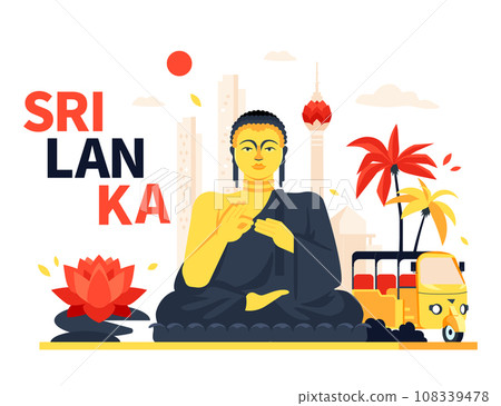 Buddha statue in Sri Lanka - modern colored vector illustration 108339478