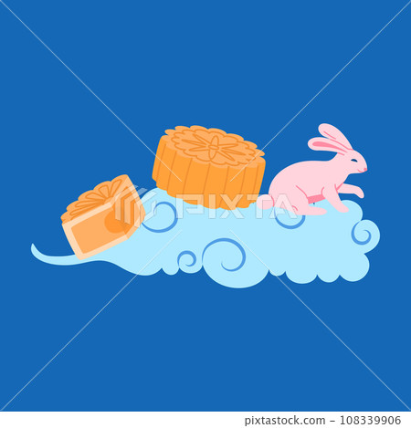 Cartoon Color Mid Autumn Festival Concept for Greeting Card. Vector illustration of Character Moon Rabbit, Moon Cake Traditional Dessert and Chinese Cloud Cartoon Color Mid Autumn Festival Concept for Greeting Card. Vector illustration of Character Moon Rabbit, Moon Cake Traditional Dessert and Chinese Cloud 108339906