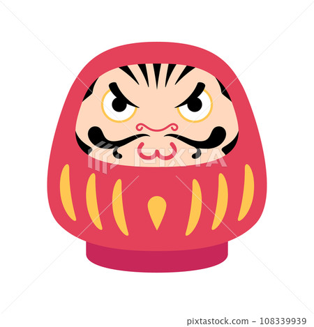 Cartoon Color Character Daruma Icon Flat Design Style Japanese Traditional Doll Bodhidharma Zen Concept Symbol of Wish. Vector illustration 108339939