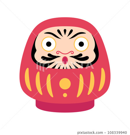 Cartoon Color Character Daruma Icon Flat Design Style Japanese Traditional Doll Bodhidharma Zen Concept Symbol of Happiness. Vector illustration 108339940