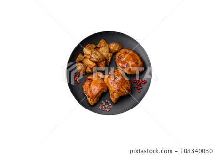 Delicious fresh chicken kebab with salt, spices and herbs 108340030
