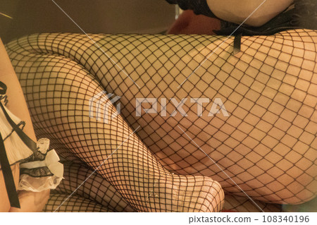 Thighs of a woman wearing fishnet stockings 108340196