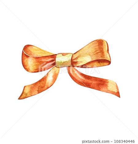 Graceful golden bow isolated on white background. Watercolor illustration Graceful golden bow isolated on white background. Watercolor illustration 108340446