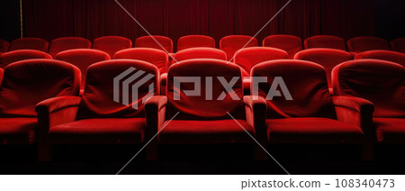 Empty cinema hall with red seats. Movie theatre Empty cinema hall with red seats. Movie theatre 108340473