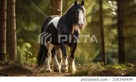Shire Horse Spring running green flower drafthorse galopp 108340494