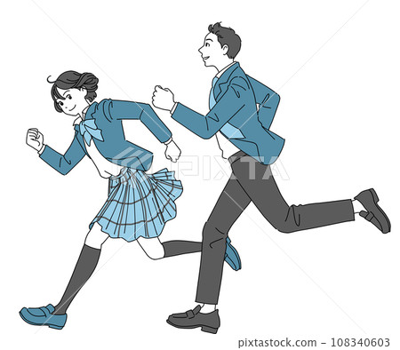 Energetic male and female students starting to run 108340603