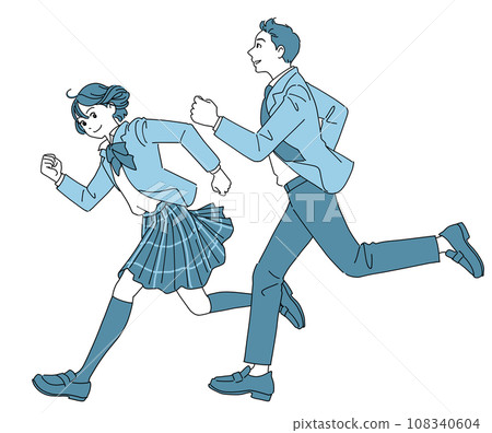 Energetic male and female students starting to run 108340604