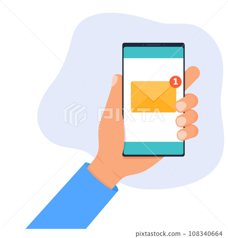 Hand Hold Smartphone with a New Message Notification Flat Style Vector Illustration 108340664